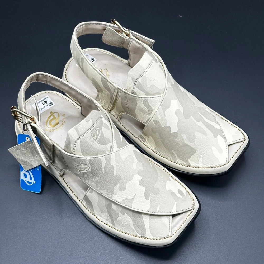 Paidasho Peshawari Shoes | White Camo Handmade Sandals