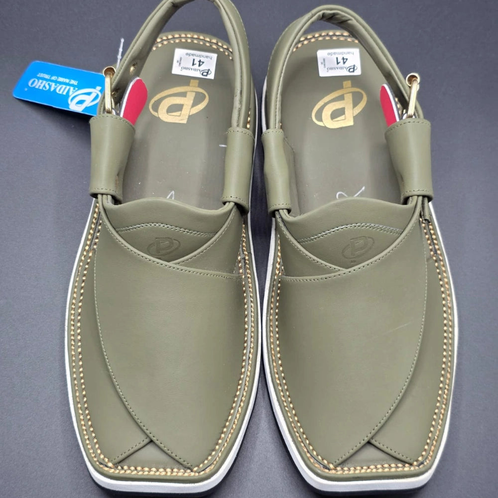 Paidasho Peshawari Shoes | Olive Green Leather Sandals