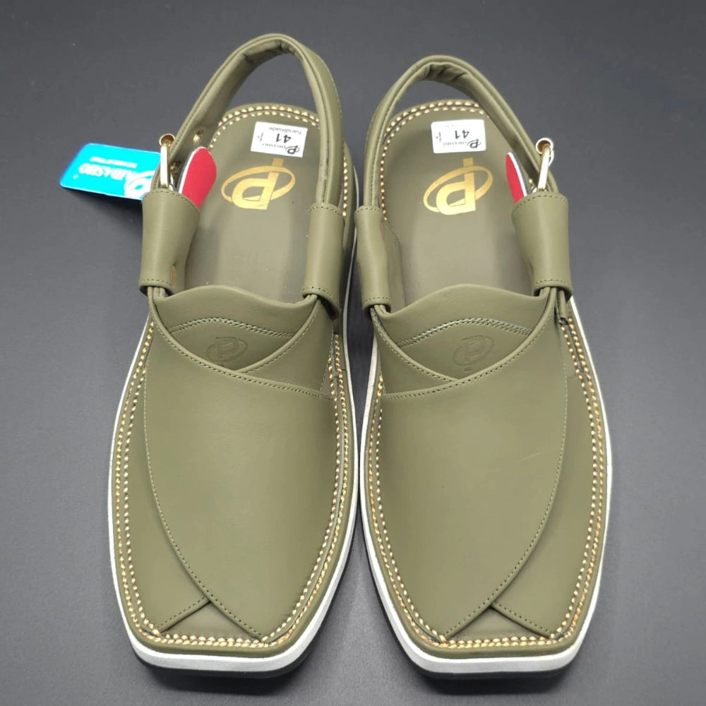 Paidasho Peshawari Shoes | Olive Green Leather Sandals