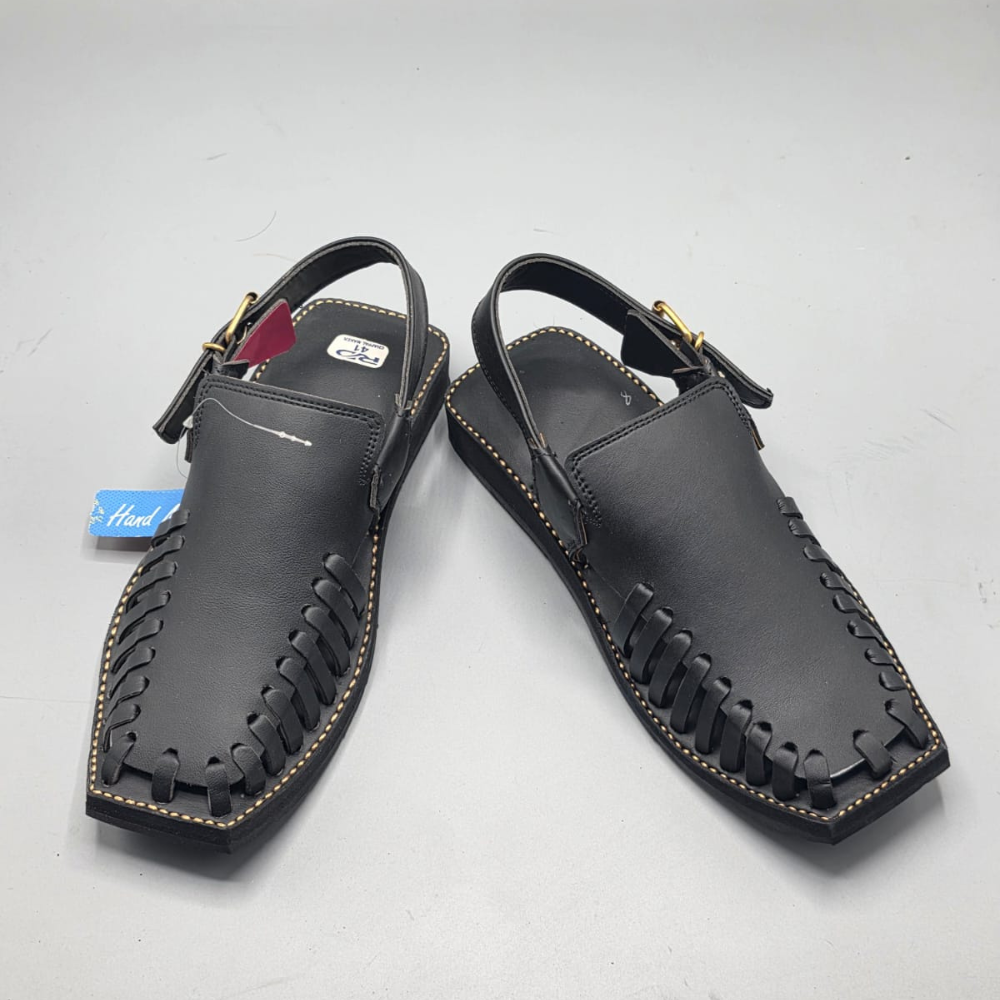 Black Peshawari Chappal Handmade Traditional Sandals