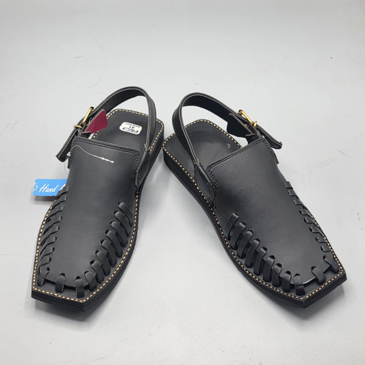 Black Peshawari Chappal Handmade Traditional Sandals