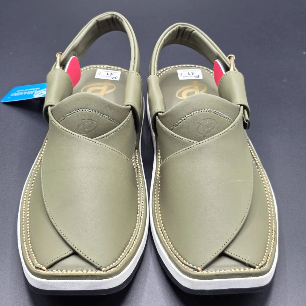 Paidasho Peshawari Shoes | Olive Green Leather Sandals