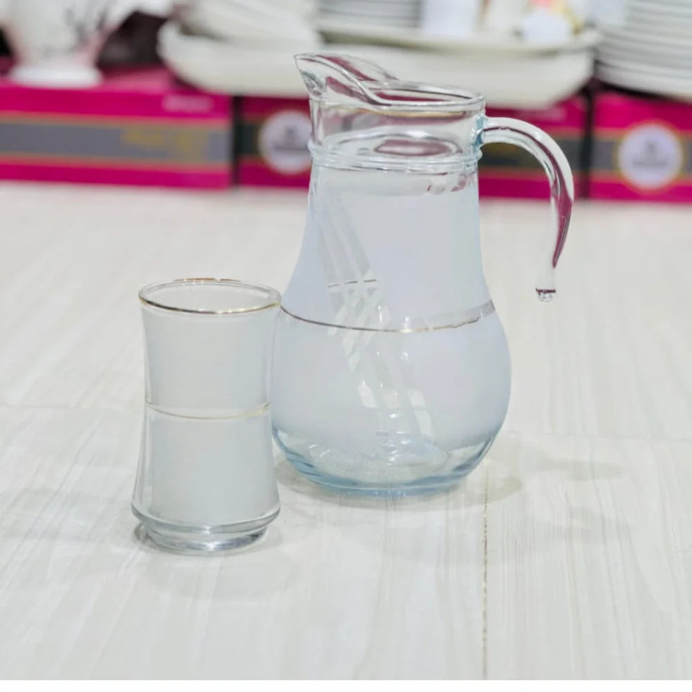 Modern Crown Design Glass Jug Set with 6 Glasses - Paidasho