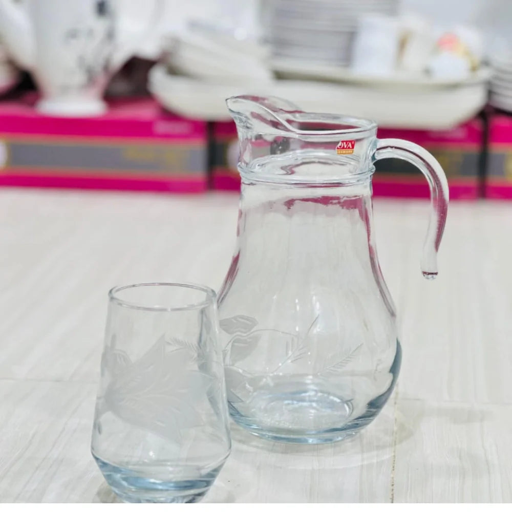 Modern Crown Design Glass Jug Set with 6 Glasses - Paidasho