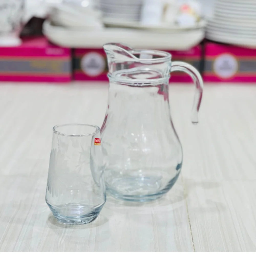 Modern Crown Design Glass Jug Set with 6 Glasses - Paidasho