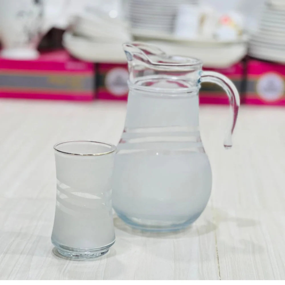 Modern Crown Design Glass Jug Set with 6 Glasses - Paidasho