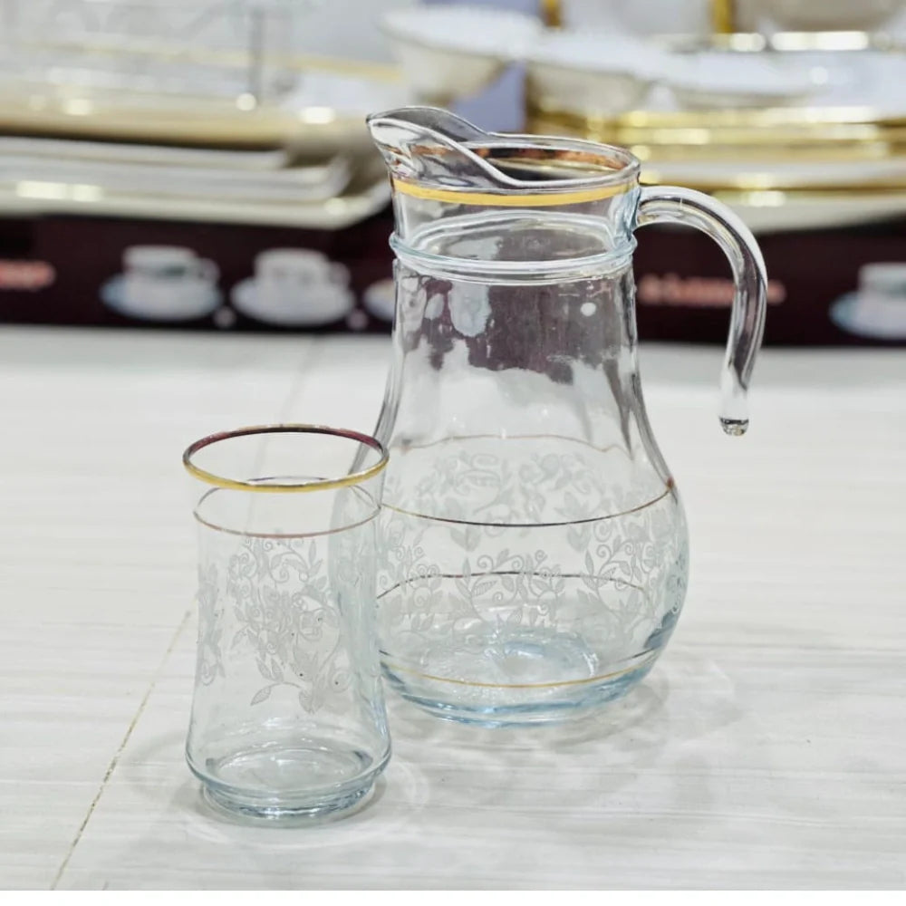 Modern Crown Design Glass Jug Set with 6 Glasses - Paidasho