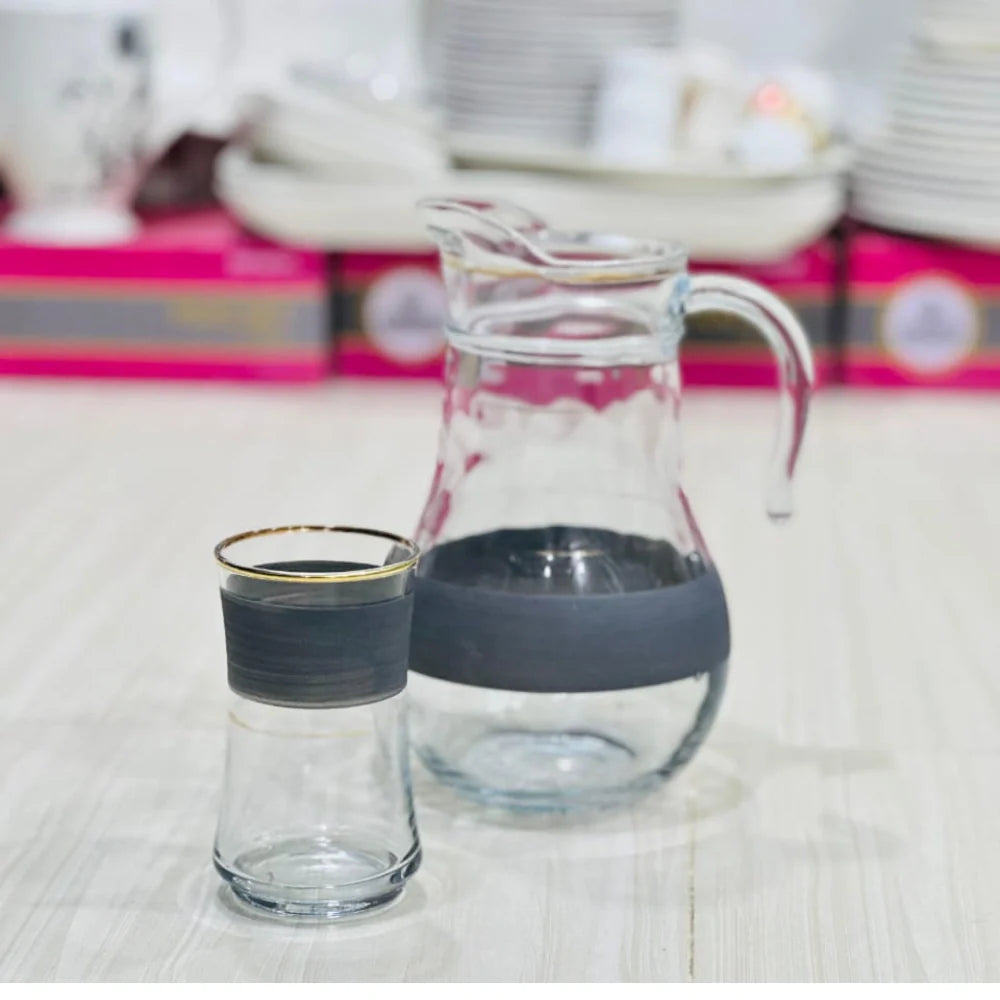 Modern Crown Design Glass Jug Set with 6 Glasses - Paidasho