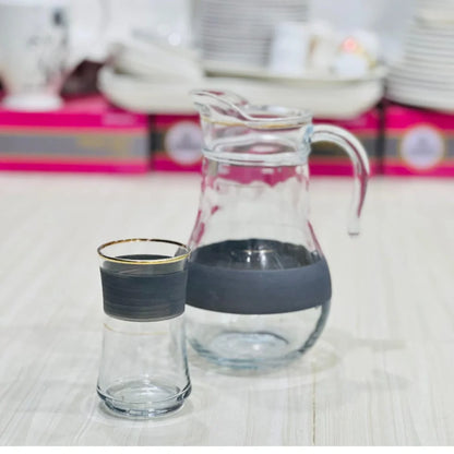 Modern Crown Design Glass Jug Set with 6 Glasses - Paidasho