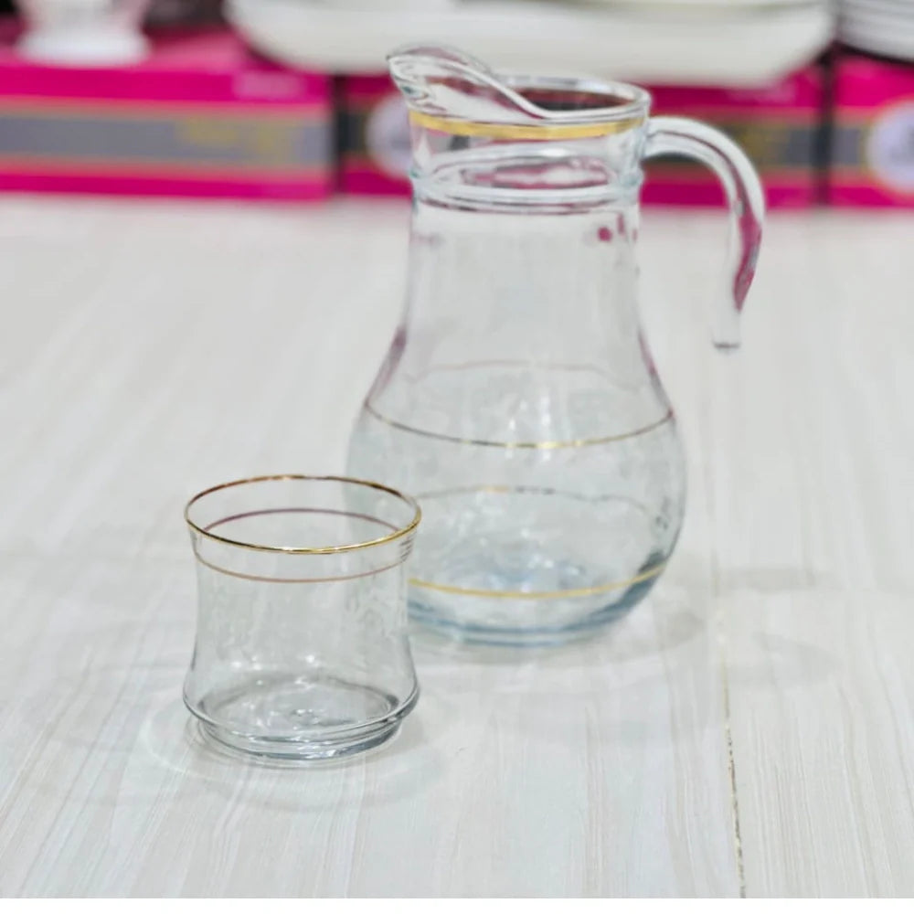 Modern Crown Design Glass Jug Set with 6 Glasses - Paidasho