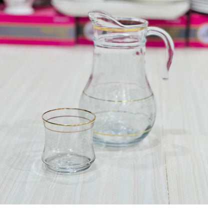 Modern Crown Design Glass Jug Set with 6 Glasses - Paidasho