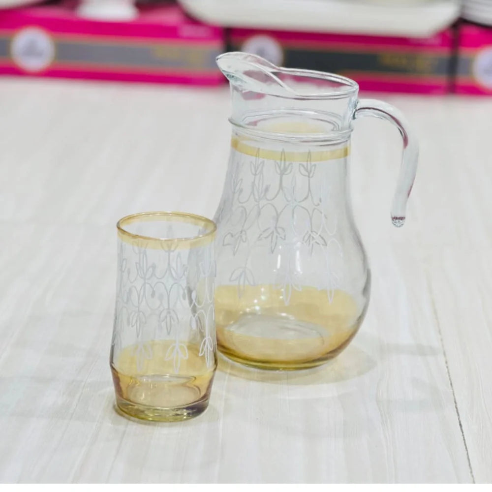 Modern Crown Design Glass Jug Set with 6 Glasses - Paidasho