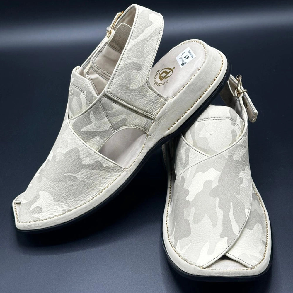 Paidasho Peshawari Shoes | White Camo Handmade Sandals