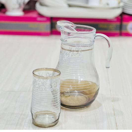Modern Crown Design Glass Jug Set with 6 Glasses - Paidasho