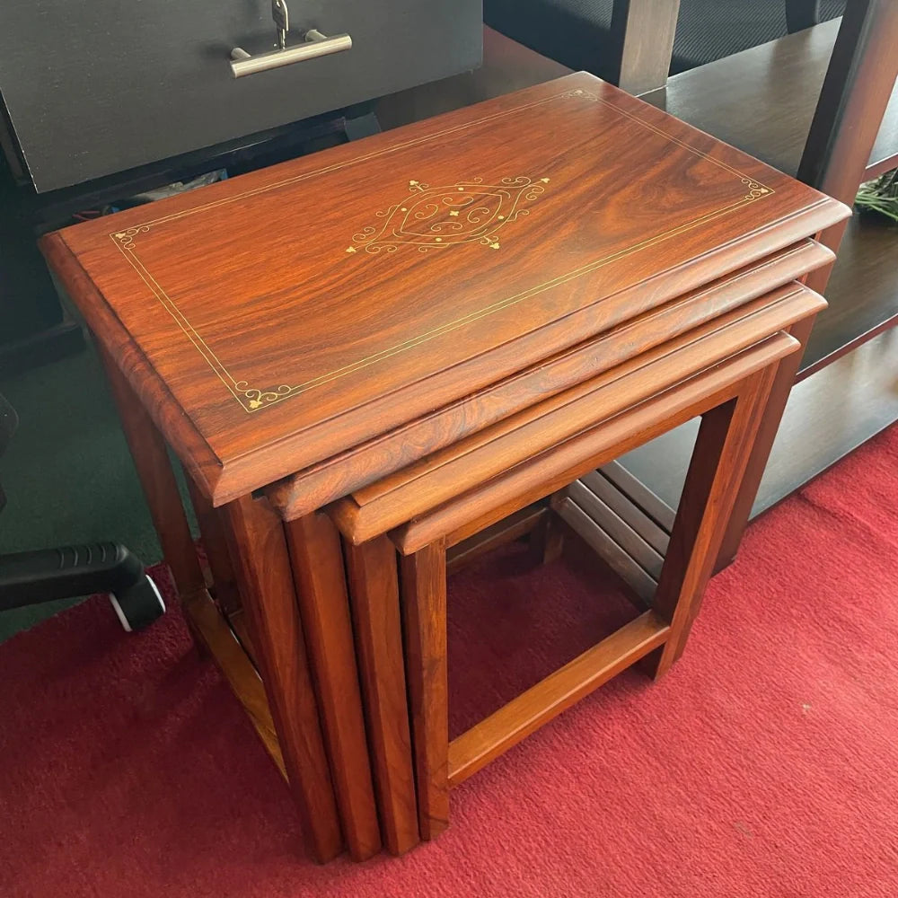 Handmade Sheesham Nesting Table Set of 4 – Brass Design