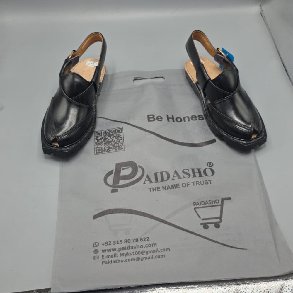 Paidasho Peshawari Chappal | Premium Black Leather
