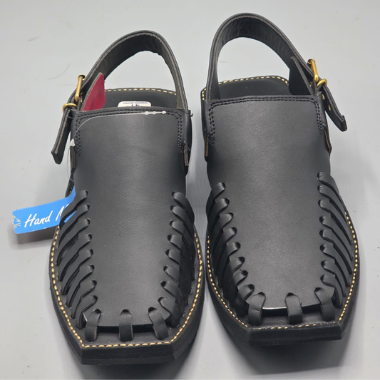 Black Peshawari Chappal Handmade Traditional Sandals