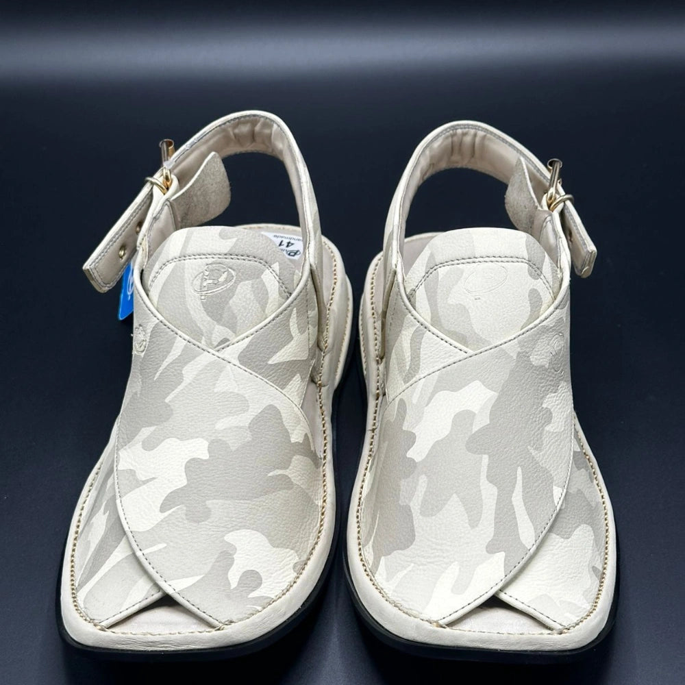 Paidasho Peshawari Shoes | White Camo Handmade Sandals