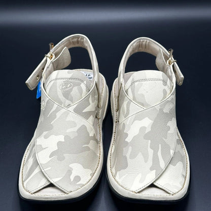 Paidasho Peshawari Shoes | White Camo Handmade Sandals