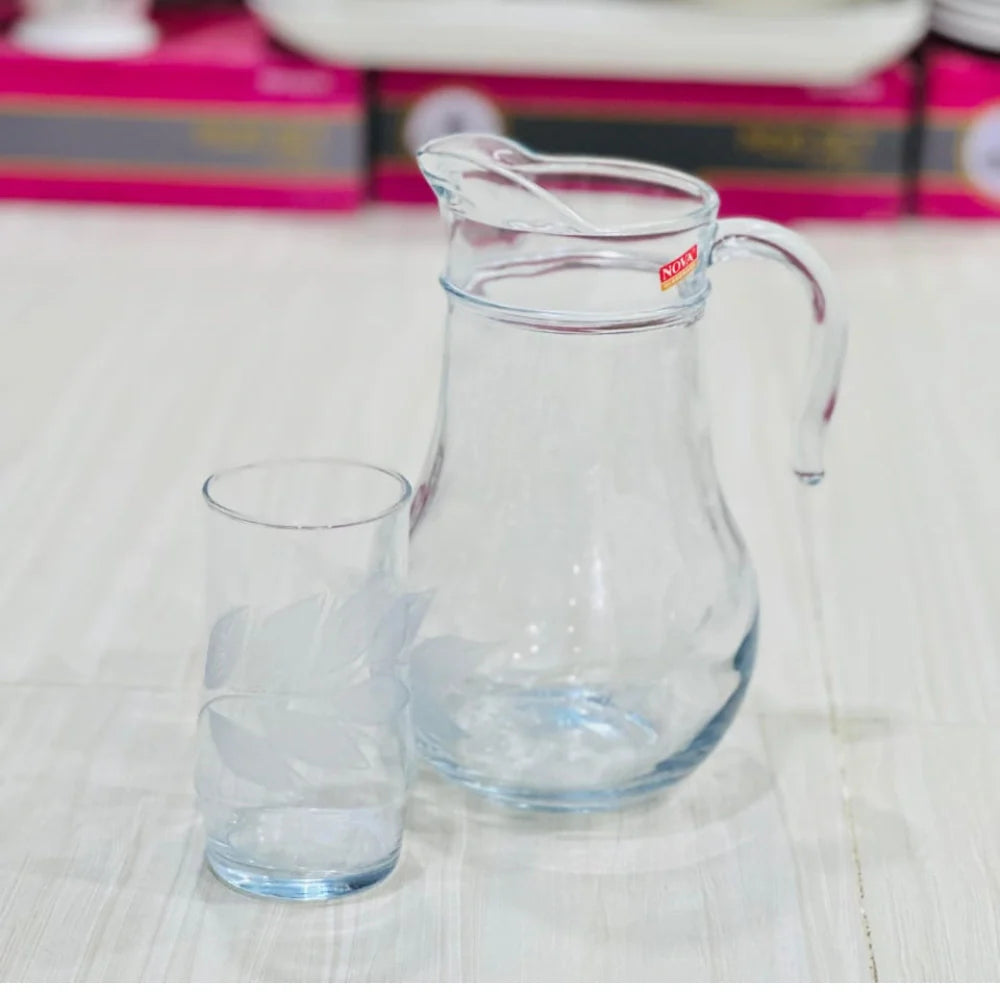 Modern Crown Design Glass Jug Set with 6 Glasses - Paidasho