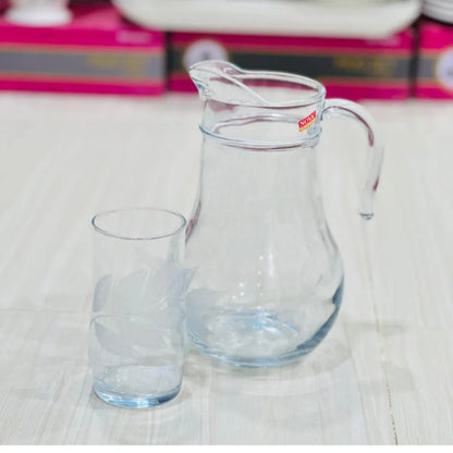 Modern Crown Design Glass Jug Set with 6 Glasses - Paidasho