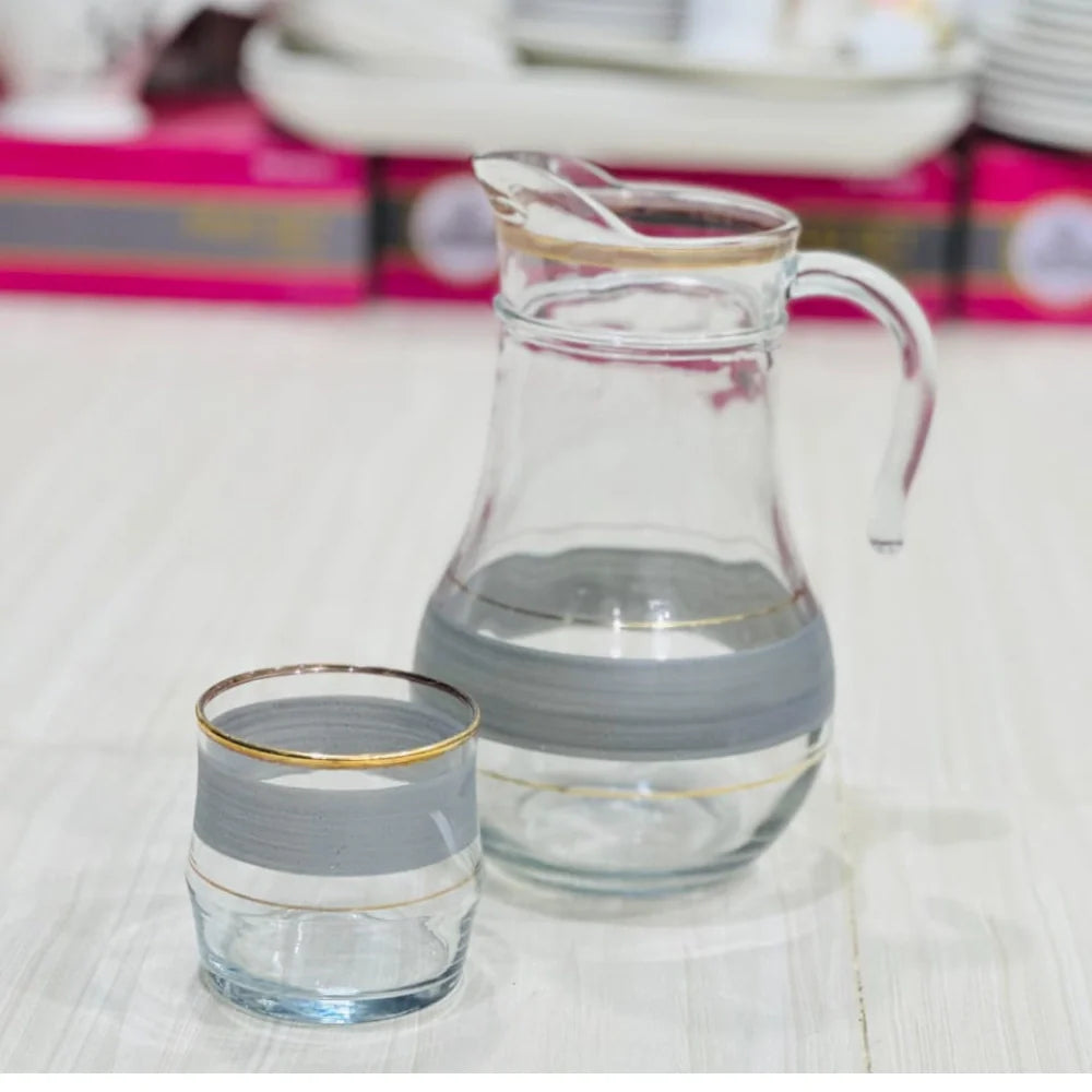 Modern Crown Design Glass Jug Set with 6 Glasses - Paidasho