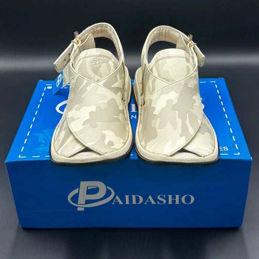 Paidasho Peshawari Shoes | White Camo Handmade Sandals