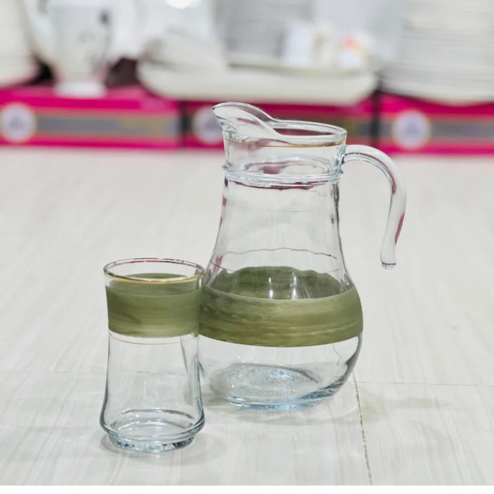 Modern Crown Design Glass Jug Set with 6 Glasses - Paidasho