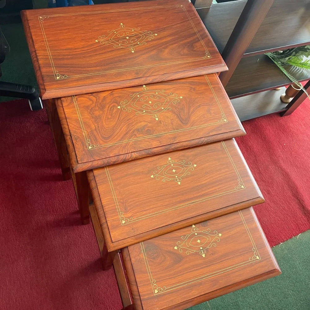 Handmade Sheesham Nesting Table Set of 4 – Brass Design