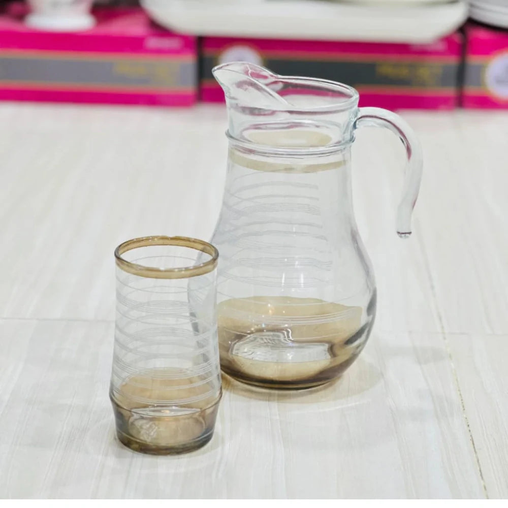 Modern Crown Design Glass Jug Set with 6 Glasses - Paidasho