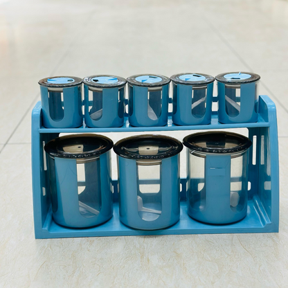 Livon Spice Jar سیٹ 6-Pcs اسٹیل اسٹینڈ کے ساتھ - 3 رنگ