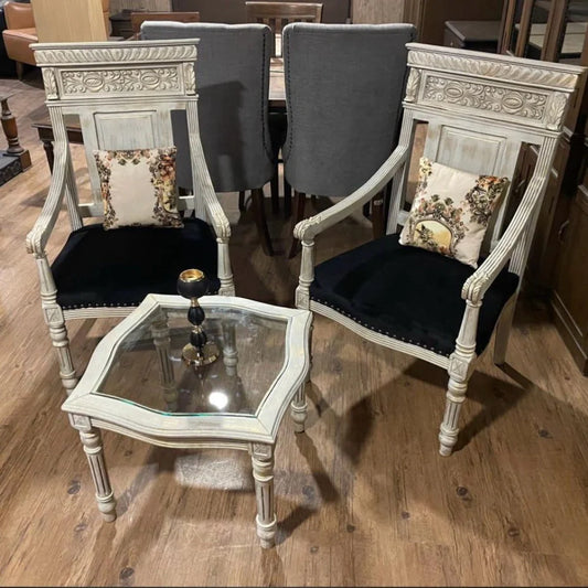 Classic Sheesham Wood Lounge Chair & Table Set – 3 Pc