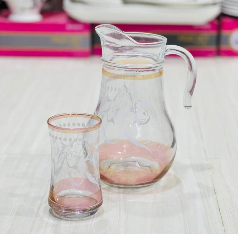 Modern Crown Design Glass Jug Set with 6 Glasses - Paidasho