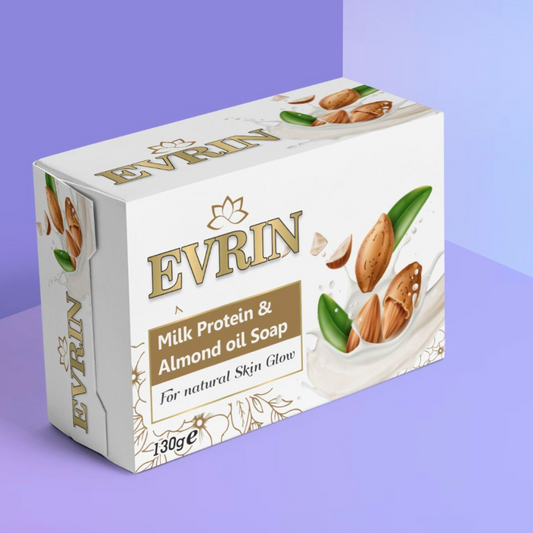 Evrin Milk Protein & Almond Oil Soap – Natural Skin Glow – 130g (48 pcs/carton)