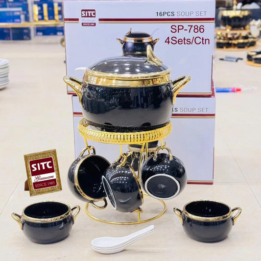 Ceramic Soup Set With Metal Stand 16 Pcs - Paidasho Store