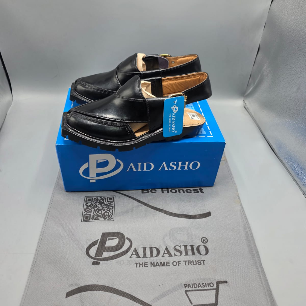 Paidasho Peshawari Chappal | Premium Black Leather