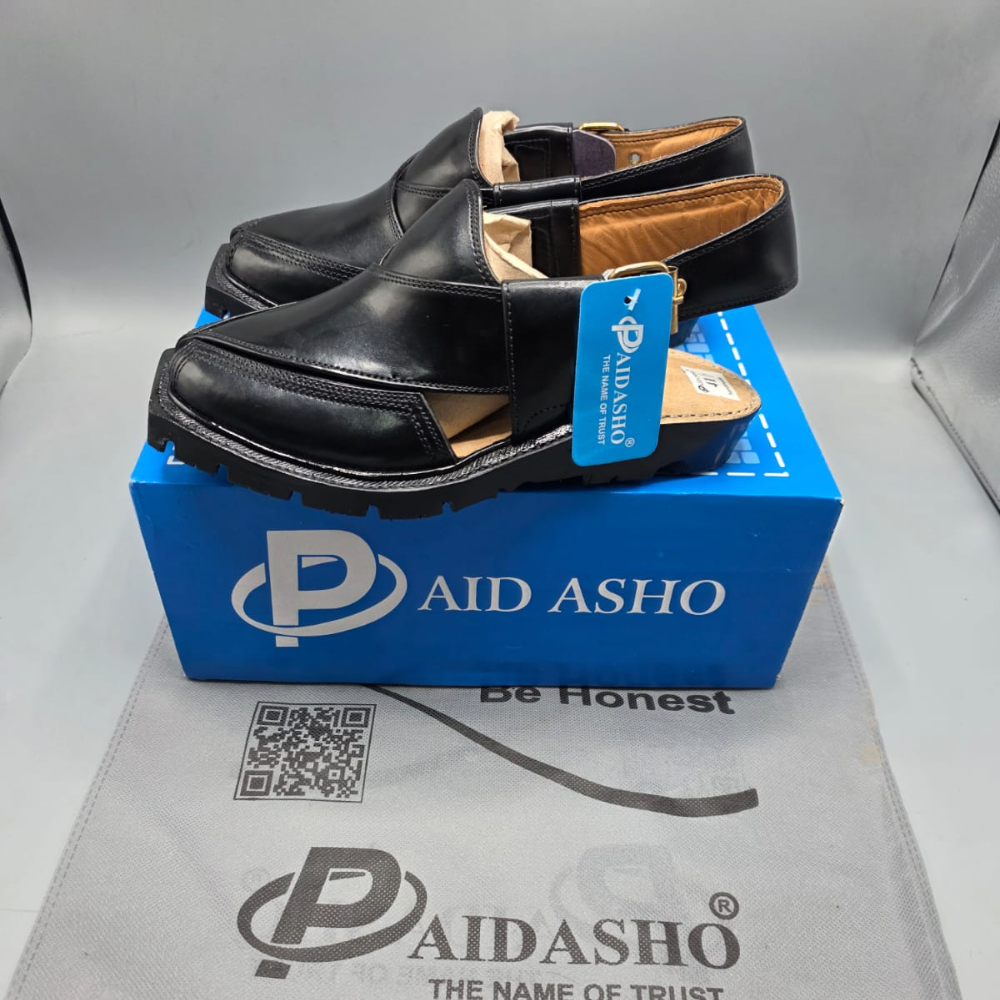 Paidasho Peshawari Chappal | Premium Black Leather