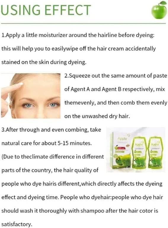 Ammonia-Free Apple Hair Dye Cream – Black, 96H Color