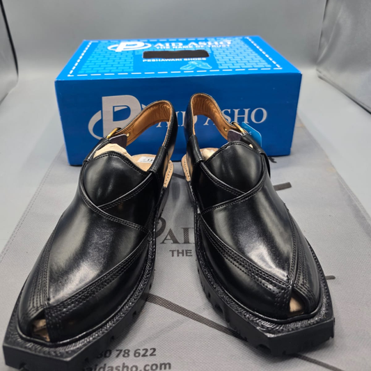 Paidasho Peshawari Chappal | Premium Black Leather