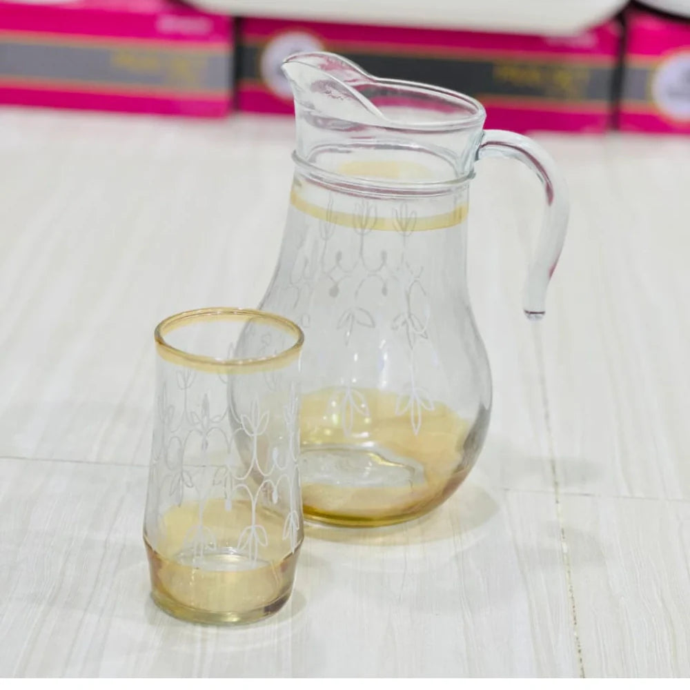 Modern Crown Design Glass Jug Set with 6 Glasses - Paidasho
