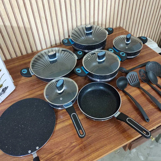 Arshia 18-Pcs Marble Coated Non-Stick Cookware Set | Durable