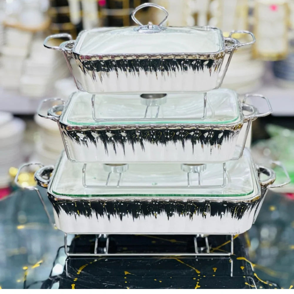 Silver White Ceramic Chafing Dish - Elegant Food Warmer