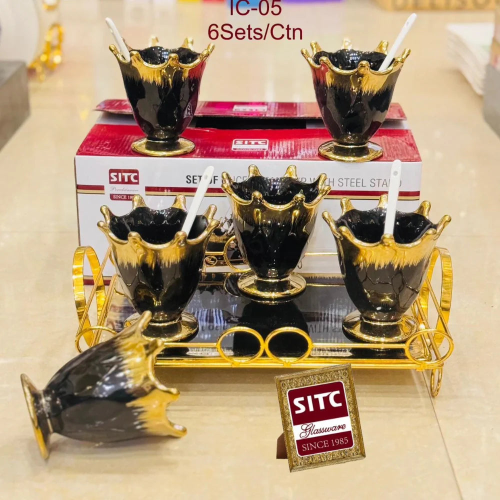 Golden Ice Cream & Jelly Set with Tray – Elegant Serveware