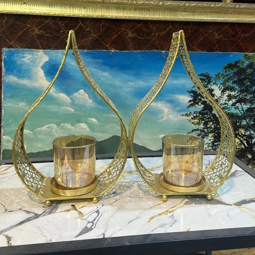 Classic Touch Gold Circle Hurricane Candle Holder – 2 Pc